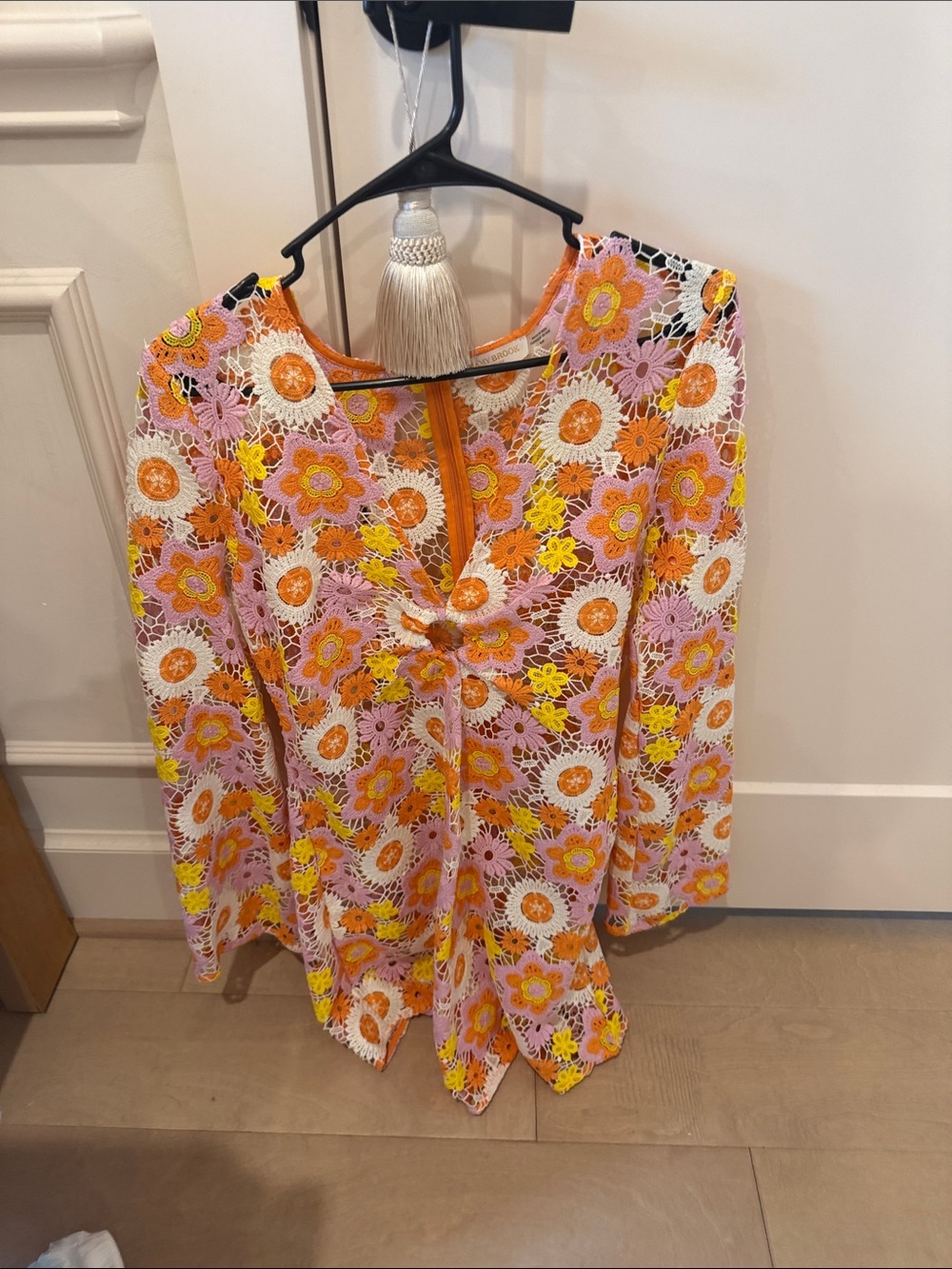 Ramy Brook Floral Crochet Lace Coverup in Orange, Pink & Yellow